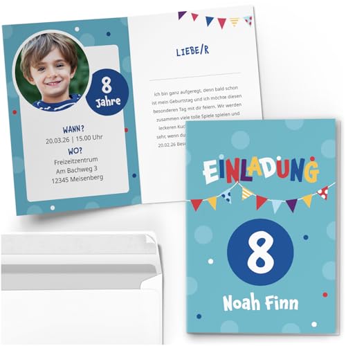 10 Einladungskarten Kindergeburtstag PERSONALISIERT mit Text und Foto | Blau Party Jungen | Kinder Geburtstag Einladung individuell anpassbar mit Umschlägen 10 Einladungskarten Kindergeburtstag PERSONALISIERT mit Text und Foto | Blau Party Jungen | Kinder Geburtstag Einladung individuell anpassbar mit Umschlägen von Einladungskarten Manufaktur Hamburg