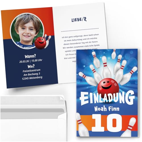 10 Einladungskarten Kindergeburtstag PERSONALISIERT mit Text und Foto | Bowling | Kinder Geburtstag Einladung individuell anpassbar mit Umschlägen 10 Einladungskarten Kindergeburtstag PERSONALISIERT mit Text und Foto | Bowling | Kinder Geburtstag Einladung individuell anpassbar mit Umschlägen von Einladungskarten Manufaktur Hamburg