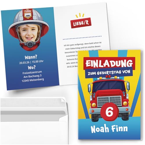 10 Feuerwehr Einladungskarten Kindergeburtstag PERSONALISIERT mit Text und Foto | Feuerwehrmann | Kinder Geburtstag Einladung individuell anpassbar mit Umschlägen 10 Feuerwehr Einladungskarten Kindergeburtstag PERSONALISIERT mit Text und Foto | Feuerwehrmann | Kinder Geburtstag Einladung individuell anpassbar mit Umschlägen von Einladungskarten Manufaktur Hamburg
