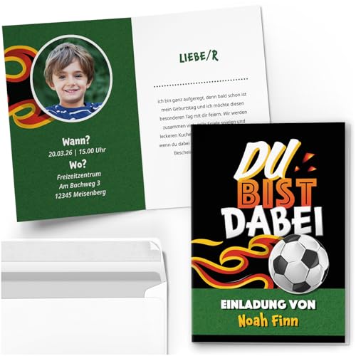 10 Einladungskarten Kindergeburtstag PERSONALISIERT mit Text und Foto | Fussball | Kinder Geburtstag Einladung individuell anpassbar mit Umschlägen 10 Einladungskarten Kindergeburtstag PERSONALISIERT mit Text und Foto | Fussball | Kinder Geburtstag Einladung individuell anpassbar mit Umschlägen von Einladungskarten Manufaktur Hamburg