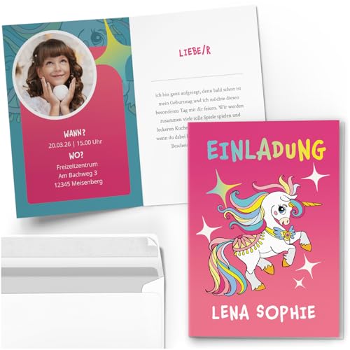 10 Einladungskarten Kindergeburtstag PERSONALISIERT mit Text und Foto | Rosa Einhorn Pony | Kinder Geburtstag Einladung individuell anpassbar mit Umschlägen 10 Einladungskarten Kindergeburtstag PERSONALISIERT mit Text und Foto | Rosa Einhorn Pony | Kinder Geburtstag Einladung individuell anpassbar mit Umschlägen von Einladungskarten Manufaktur Hamburg