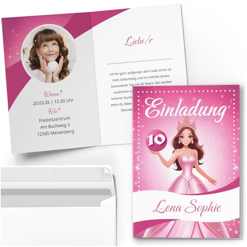 10 Einladungskarten Kindergeburtstag PERSONALISIERT mit Text und Foto | Rosa Prinzessin | Kinder Geburtstag Einladung individuell anpassbar mit Umschlägen 10 Einladungskarten Kindergeburtstag PERSONALISIERT mit Text und Foto | Rosa Prinzessin | Kinder Geburtstag Einladung individuell anpassbar mit Umschlägen von Einladungskarten Manufaktur Hamburg
