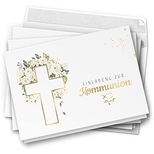 10 Einladungskarten Klappkarten Kommunion mit Umschlägen Motiv Kreuz Blumen Einladung zur Feier Jungen Mädchen edel kirchlich 10 Einladungskarten Klappkarten Kommunion mit Umschlägen Motiv Kreuz Blumen Einladung zur Feier Jungen Mädchen edel kirchlich von Einladungskarten Manufaktur Hamburg