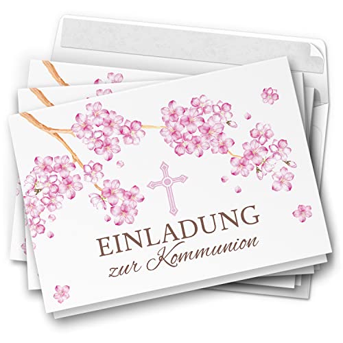 10 Einladungskarten Kommunion - Motiv Kirschblüte rosa - moderne Klappkarten mit Umschlägen - Einladungen zu Kommunionsfeier Einladung Karten 10 Einladungskarten Kommunion - Motiv Kirschblüte rosa - moderne Klappkarten mit Umschlägen - Einladungen zu Kommunionsfeier Einladung Karten von Einladungskarten Manufaktur Hamburg