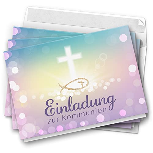 10 Einladungskarten Kommunion - Zauberhafter Verlauf Rosa - moderne Klappkarten mit Umschlägen - Einladungen zu Kommunionsfeier Einladung Karten von Einladungskarten Manufaktur Hamburg