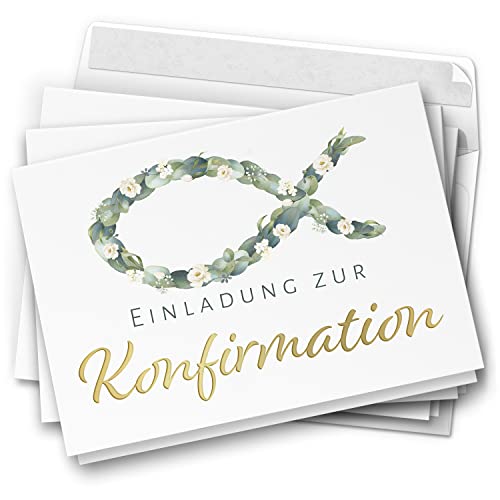 10 Einladungskarten Konfirmation - Motiv Blätterfisch edel - moderne Klappkarten mit Umschlägen - Einladungen zu Konfirmationsfeier Einladung Karten 10 Einladungskarten Konfirmation - Motiv Blätterfisch edel - moderne Klappkarten mit Umschlägen - Einladungen zu Konfirmationsfeier Einladung Karten von Einladungskarten Manufaktur Hamburg