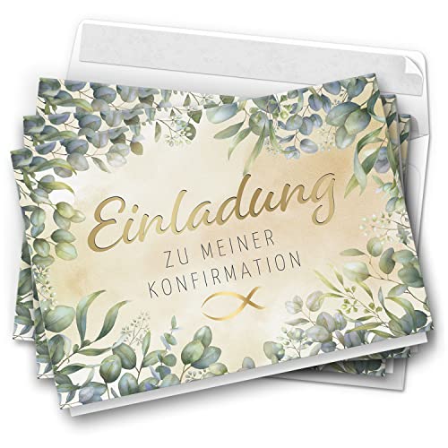 10 Einladungskarten Konfirmation - Motiv Eukalyptus modern - moderne Klappkarten mit Umschlägen - Einladungen zu Konfirmationsfeier Einladung Karten 10 Einladungskarten Konfirmation - Motiv Eukalyptus modern - moderne Klappkarten mit Umschlägen - Einladungen zu Konfirmationsfeier Einladung Karten von Einladungskarten Manufaktur Hamburg