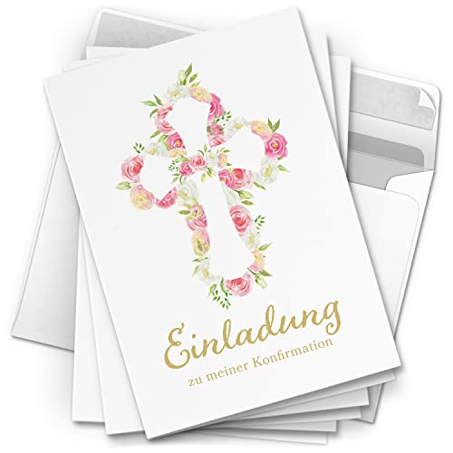 10 Einladungskarten Konfirmation - Motiv Rosen Kreuz - moderne Klappkarten mit Umschlägen - Einladungen zu Konfirmationsfeier Einladung Karten 10 Einladungskarten Konfirmation - Motiv Rosen Kreuz - moderne Klappkarten mit Umschlägen - Einladungen zu Konfirmationsfeier Einladung Karten von Einladungskarten Manufaktur Hamburg