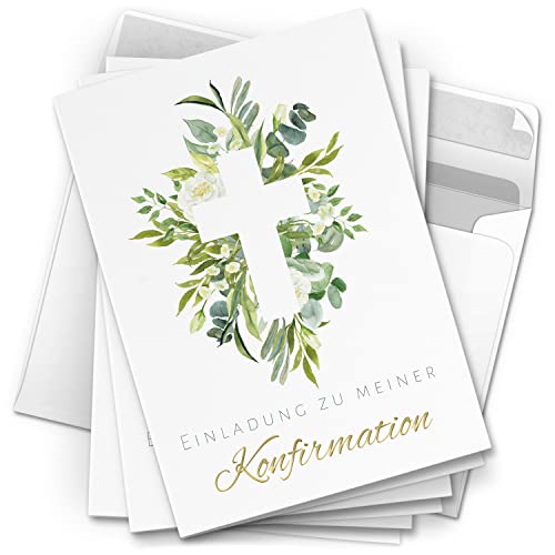 10 Einladungskarten Konfirmation - Motiv großes Kreuz Blätter - moderne Klappkarten mit Umschlägen - Einladungen zu Konfirmationsfeier Einladung Karten 10 Einladungskarten Konfirmation - Motiv großes Kreuz Blätter - moderne Klappkarten mit Umschlägen - Einladungen zu Konfirmationsfeier Einladung Karten von Einladungskarten Manufaktur Hamburg