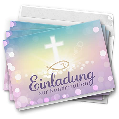 10 Einladungskarten Konfirmation - Zauberhafter Verlauf Rosa - moderne Klappkarten mit Umschlägen - Einladungen zu Konfirmationsfeier Einladung Karten von Einladungskarten Manufaktur Hamburg