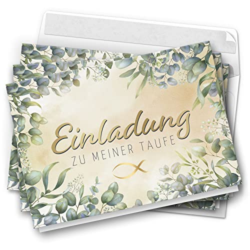 10 Einladungskarten Taufe - Motiv Eukalyptus modern - moderne Klappkarten mit Umschlägen - Einladungen zu Taufe Kirche Einladung Karten 10 Einladungskarten Taufe - Motiv Eukalyptus modern - moderne Klappkarten mit Umschlägen - Einladungen zu Taufe Kirche Einladung Karten von Einladungskarten Manufaktur Hamburg