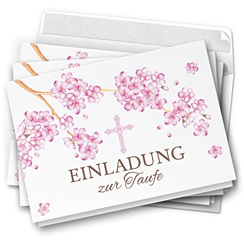 10 Einladungskarten Taufe - Motiv Kirschblüte rosa - moderne Klappkarten mit Umschlägen - Einladungen zu Taufe Kirche Einladung Karten von Einladungskarten Manufaktur Hamburg