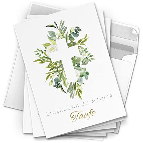 10 Einladungskarten Taufe - Motiv großes Kreuz Blätter - moderne Klappkarten mit Umschlägen - Einladungen zu Taufe Kirche Einladung Karten 10 Einladungskarten Taufe - Motiv großes Kreuz Blätter - moderne Klappkarten mit Umschlägen - Einladungen zu Taufe Kirche Einladung Karten von Einladungskarten Manufaktur Hamburg
