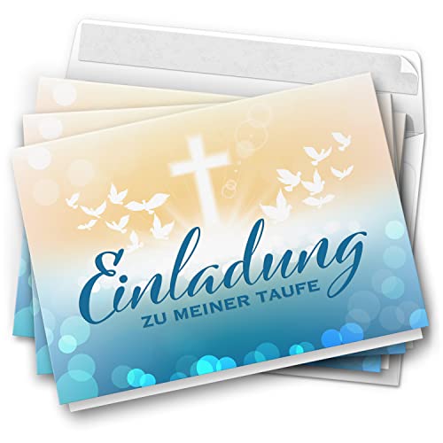 10 Einladungskarten Taufe - Verlauf gelb blau - moderne Klappkarten mit Umschlägen - Einladungen zu Taufe Kirche Einladung Karten von Einladungskarten Manufaktur Hamburg