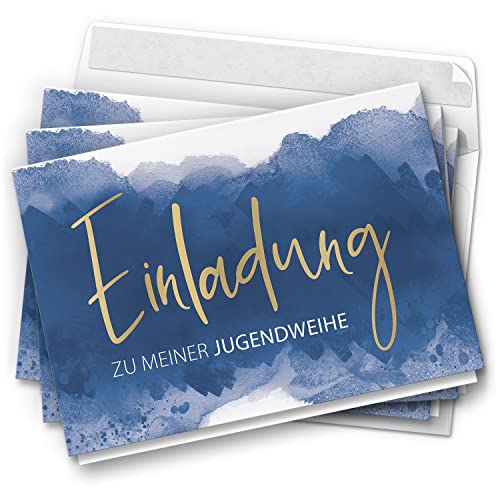 10 Jugendweihe Einladungskarten Jungen - Motiv Blau Aquarell Hintergrund - moderne Einladungen Klappkarten mit Umschlägen 10 Jugendweihe Einladungskarten Jungen - Motiv Blau Aquarell Hintergrund - moderne Einladungen Klappkarten mit Umschlägen von Einladungskarten Manufaktur Hamburg