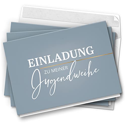 10 Jugendweihe Einladungskarten Jungen - Motiv Blau grau Edel - moderne Einladungen Klappkarten mit Umschlägen von Einladungskarten Manufaktur Hamburg