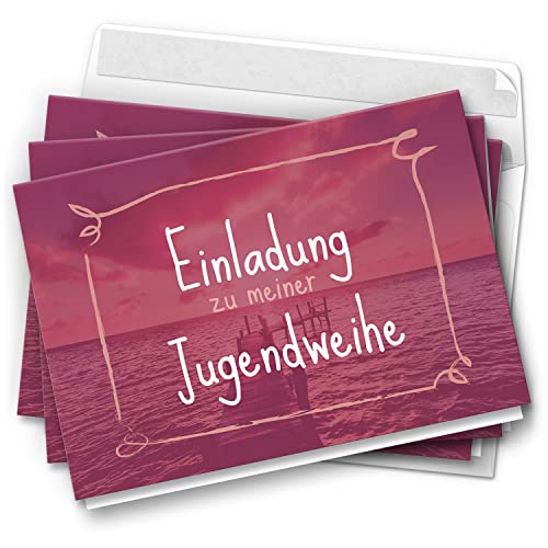 10 Jugendweihe Einladungskarten Mädchen - Motiv Lila Meer - moderne Einladungen Klappkarten mit Umschlägen von Einladungskarten Manufaktur Hamburg
