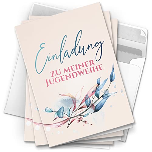 10 Jugendweihe Einladungskarten Mädchen - Motiv Moderne Zweige - moderne Einladungen Klappkarten mit Umschlägen von Einladungskarten Manufaktur Hamburg
