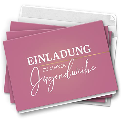 10 Jugendweihe Einladungskarten Mädchen - Motiv Rosa Edel - moderne Einladungen Klappkarten mit Umschlägen von Einladungskarten Manufaktur Hamburg