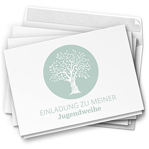 10 Jugendweihe Einladungskarten - Motiv Aqua Blau Baum- moderne Einladungen Klappkarten mit Umschlägen von Einladungskarten Manufaktur Hamburg