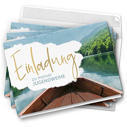10 Jugendweihe Einladungskarten - Motiv Bergsee - moderne Einladungen Klappkarten mit Umschlägen von Einladungskarten Manufaktur Hamburg