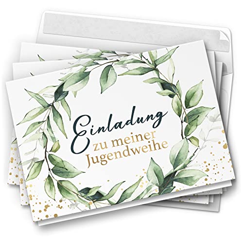 10 Jugendweihe Einladungskarten - Motiv Kranz Modern Gold Look - moderne Einladungen Klappkarten mit Umschlägen 10 Jugendweihe Einladungskarten - Motiv Kranz Modern Gold Look - moderne Einladungen Klappkarten mit Umschlägen von Einladungskarten Manufaktur Hamburg