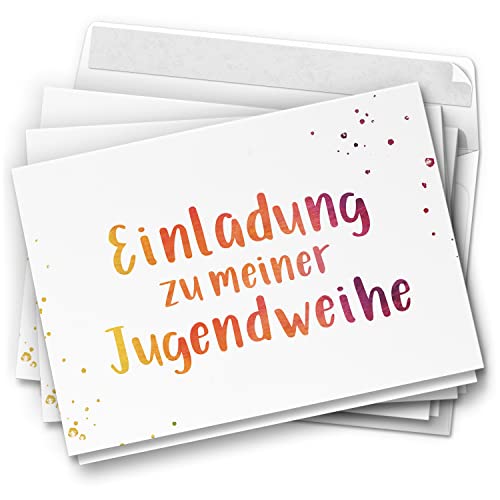 10 Jugendweihe Einladungskarten - Motiv Regenbogen Schrift - moderne Einladungen Klappkarten mit Umschlägen von Einladungskarten Manufaktur Hamburg