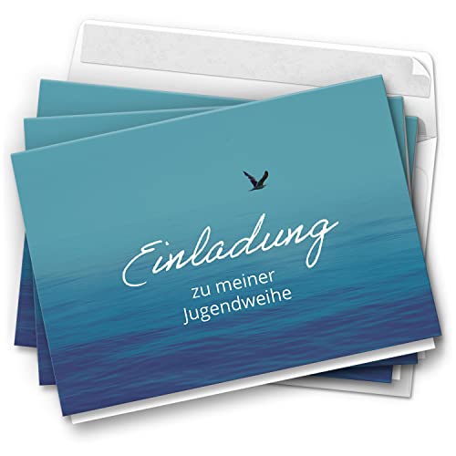 10 Jugendweihe Einladungskarten - Motiv Vogel fliegt über Meer - moderne Einladungen Klappkarten mit Umschlägen 10 Jugendweihe Einladungskarten - Motiv Vogel fliegt über Meer - moderne Einladungen Klappkarten mit Umschlägen von Einladungskarten Manufaktur Hamburg
