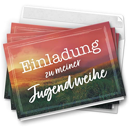 10 Jugendweihe Einladungskarten - Motiv Wiese Sonne - moderne Einladungen Klappkarten mit Umschlägen von Einladungskarten Manufaktur Hamburg