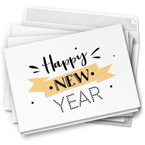 10 Neujahrskarten Grußkarten 2024 Neujahr Silvester - Klappkarten mit Umschlägen - Neujahrsgrüße HAPPY NEW YEAR von Einladungskarten Manufaktur Hamburg