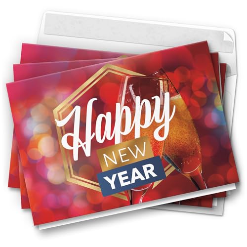 10 Neujahrskarten Grußkarten 2024 Neujahr Silvester - Klappkarten mit Umschlägen - Neujahrsgrüße Happy New Year Sektglas von Einladungskarten Manufaktur Hamburg