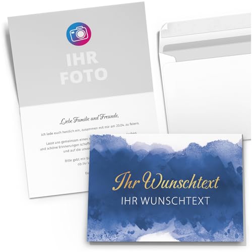 10 PERSONALISIERTE Einladungskarten für Geburtstag Hochzeit Kommunion Konfirmation Jugendweihe Einladung Karten mit eigenem Text und Foto 17 Aquarell Look Blau 10 PERSONALISIERTE Einladungskarten für Geburtstag Hochzeit Kommunion Konfirmation Jugendweihe Einladung Karten mit eigenem Text und Foto 17 Aquarell Look Blau von Einladungskarten Manufaktur Hamburg