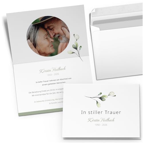 10x Einladung Beerdigung und Trauerfeier PERSONALISIERT | INDIVIDUALISIERT mit Text Foto und Umschlägen Klappkarte stilvoll hochwertig Karten Motiv 07 10x Einladung Beerdigung und Trauerfeier PERSONALISIERT | INDIVIDUALISIERT mit Text Foto und Umschlägen Klappkarte stilvoll hochwertig Karten Motiv 07 von Einladungskarten Manufaktur Hamburg