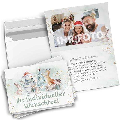 10 Personalisierte Weihnachtskarten mit Ihrem Text und Foto - Niedliche Tiere 1 - individueller Weihnachtsgruß edel Grußkarte Weihnachten Klappkarten mit Umschlägen von Einladungskarten Manufaktur Hamburg