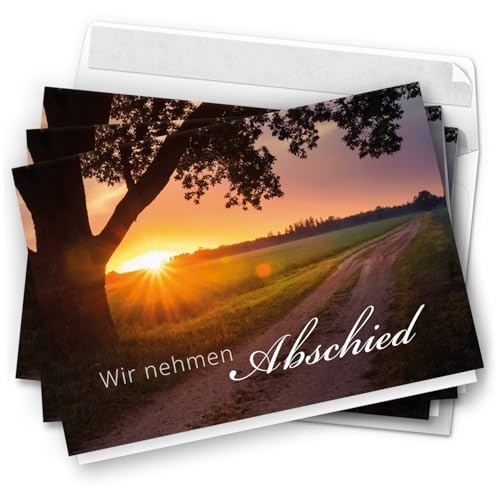 10 Trauerkarten mit Umschlag – Einladung zur Beerdigung oder Trauerfeier | Abschied | Hochwertige Klappkarten zur Todesanzeige – Motiv: Abendsonne 10 Trauerkarten mit Umschlag – Einladung zur Beerdigung oder Trauerfeier | Abschied | Hochwertige Klappkarten zur Todesanzeige – Motiv: Abendsonne von Einladungskarten Manufaktur Hamburg