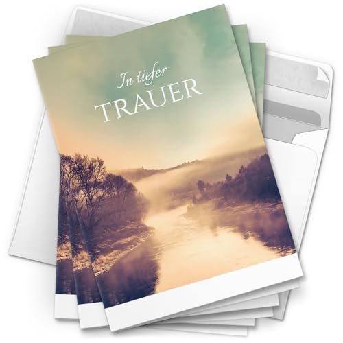 10 Trauerkarten mit Umschlag – Einladung zur Beerdigung oder Trauerfeier | Abschied | Hochwertige Klappkarten zur Todesanzeige – Motiv: Bergsee von Einladungskarten Manufaktur Hamburg