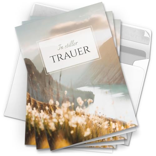 10 Trauerkarten mit Umschlag – Einladung zur Beerdigung oder Trauerfeier | Abschied | Hochwertige Klappkarten zur Todesanzeige – Motiv: Bergwiese 10 Trauerkarten mit Umschlag – Einladung zur Beerdigung oder Trauerfeier | Abschied | Hochwertige Klappkarten zur Todesanzeige – Motiv: Bergwiese von Einladungskarten Manufaktur Hamburg