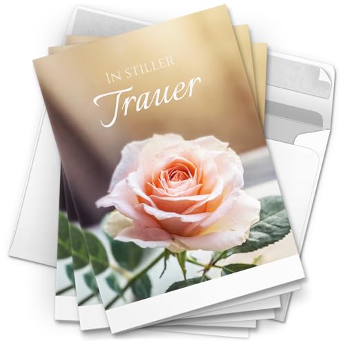 10 Trauerkarten mit Umschlag – Einladung zur Beerdigung oder Trauerfeier | Abschied | Hochwertige Klappkarten zur Todesanzeige – Motiv: Rosa Rose 10 Trauerkarten mit Umschlag – Einladung zur Beerdigung oder Trauerfeier | Abschied | Hochwertige Klappkarten zur Todesanzeige – Motiv: Rosa Rose von Einladungskarten Manufaktur Hamburg