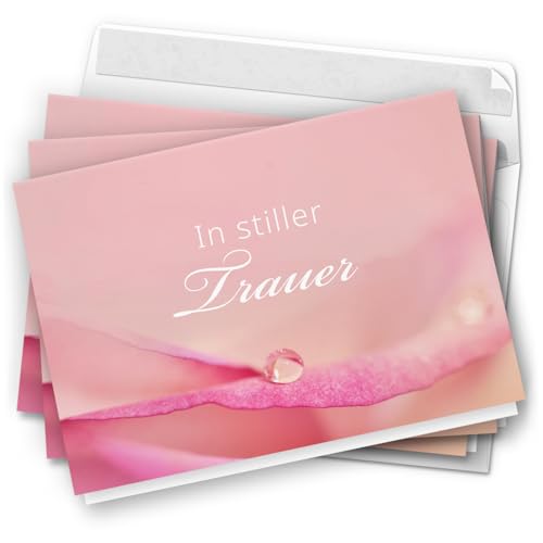 10 Trauerkarten mit Umschlag – Einladung zur Beerdigung oder Trauerfeier | Abschied | Hochwertige Klappkarten zur Todesanzeige – Motiv: Rosa Tropfen 10 Trauerkarten mit Umschlag – Einladung zur Beerdigung oder Trauerfeier | Abschied | Hochwertige Klappkarten zur Todesanzeige – Motiv: Rosa Tropfen von Einladungskarten Manufaktur Hamburg