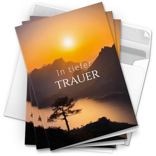 10 Trauerkarten mit Umschlag – Einladung zur Beerdigung oder Trauerfeier | Abschied | Hochwertige Klappkarten zur Todesanzeige – Motiv: Sonne am Berg 10 Trauerkarten mit Umschlag – Einladung zur Beerdigung oder Trauerfeier | Abschied | Hochwertige Klappkarten zur Todesanzeige – Motiv: Sonne am Berg von Einladungskarten Manufaktur Hamburg