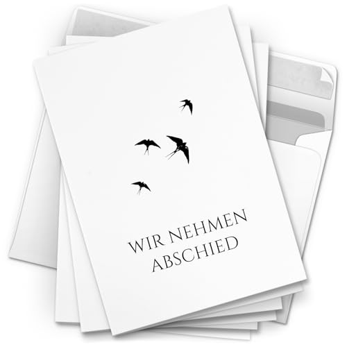 10 Trauerkarten mit Umschlag – Einladung zur Beerdigung oder Trauerfeier | Abschied | Hochwertige Klappkarten zur Todesanzeige – Motiv: Vögel 10 Trauerkarten mit Umschlag – Einladung zur Beerdigung oder Trauerfeier | Abschied | Hochwertige Klappkarten zur Todesanzeige – Motiv: Vögel von Einladungskarten Manufaktur Hamburg