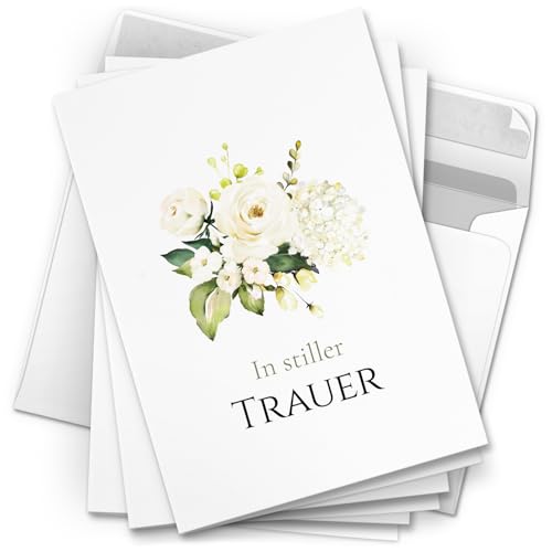 10 Trauerkarten mit Umschlag – Einladung zur Beerdigung oder Trauerfeier | Abschied | Hochwertige Klappkarten zur Todesanzeige – Motiv: Weisse Rosen 10 Trauerkarten mit Umschlag – Einladung zur Beerdigung oder Trauerfeier | Abschied | Hochwertige Klappkarten zur Todesanzeige – Motiv: Weisse Rosen von Einladungskarten Manufaktur Hamburg