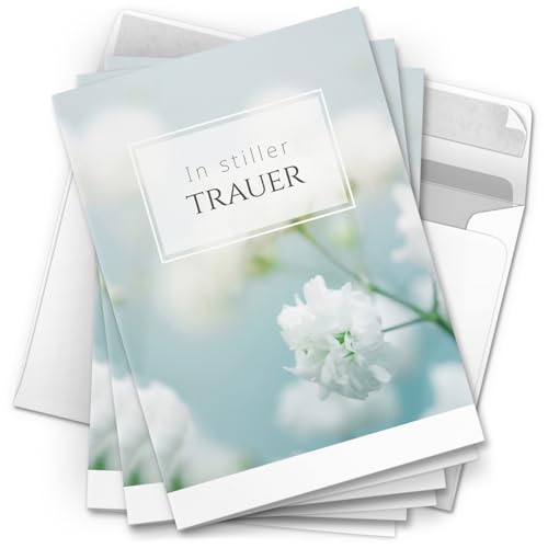 10 Trauerkarten mit Umschlag – Einladung zur Beerdigung oder Trauerfeier | Abschied | Hochwertige Klappkarten zur Todesanzeige – Motiv: Zarte Blüte 10 Trauerkarten mit Umschlag – Einladung zur Beerdigung oder Trauerfeier | Abschied | Hochwertige Klappkarten zur Todesanzeige – Motiv: Zarte Blüte von Einladungskarten Manufaktur Hamburg