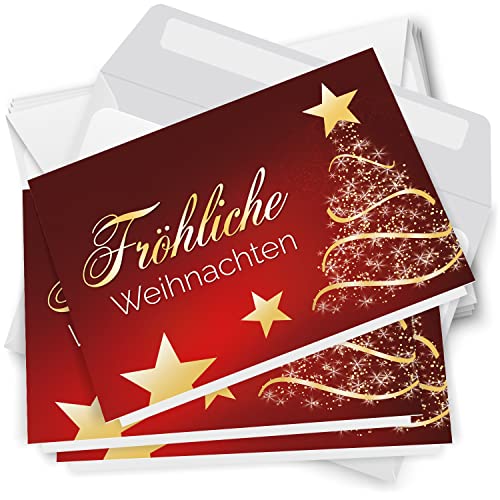10 Weihnachtskarten Grußkarten zu Weihnachten - Klappkarten mit Umschlägen - Fröhliche Weihnachten Business Geschäftlich rot von Einladungskarten Manufaktur Hamburg