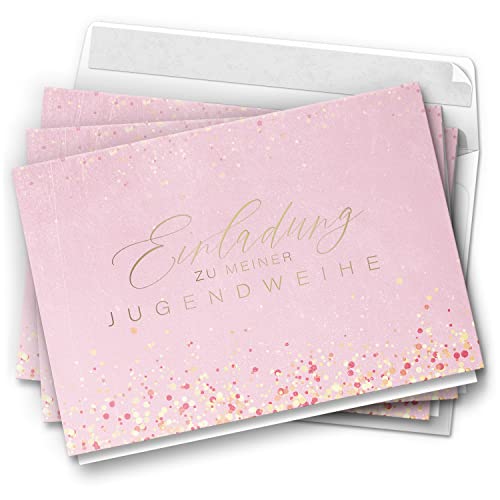 10 moderne Jugendweihe Einladungskarten - Motiv Rose Konfetti - Design Klappkarten Einladung Karten mit Umschlag 10 moderne Jugendweihe Einladungskarten - Motiv Rose Konfetti - Design Klappkarten Einladung Karten mit Umschlag von Einladungskarten Manufaktur Hamburg
