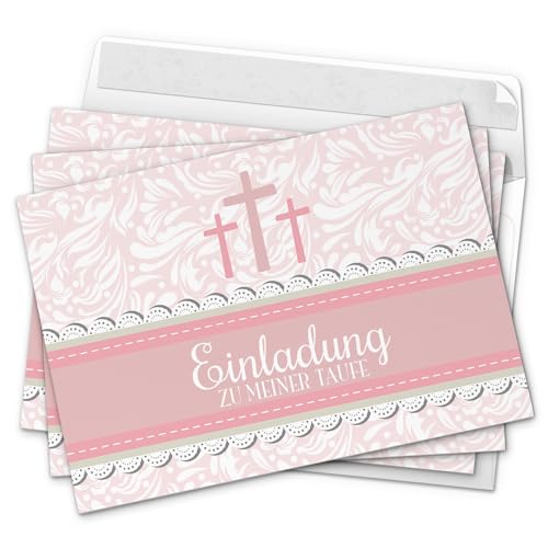 10 x Einladung zur Taufe/Einladungskarten mit Umschlag im Set/Motiv: Einladung 3 Kreuze Rosa für Mädchen/Baby Taufkarte/Grußkarte/Postkarte / 10 x Einladung zur Taufe/Einladungskarten mit Umschlag im Set/Motiv: Einladung 3 Kreuze Rosa für Mädchen/Baby Taufkarte/Grußkarte/Postkarte / von Einladungskarten Manufaktur Hamburg