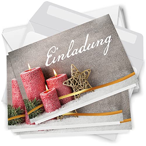 10 x Einladungskarten Klappkarten Weihnachten mit Umschlag zur Weihnachtsfeier Motiv Kerzen modern Stern von Einladungskarten Manufaktur Hamburg