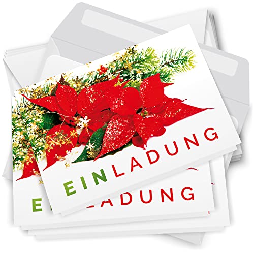 10 x Einladungskarten Klappkarten Weihnachten mit Umschlag zur Weihnachtsfeier Motiv Weihnachtsstern rot klassisch von Einladungskarten Manufaktur Hamburg