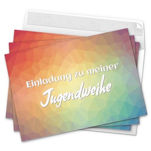 10 x Einladungskarten zur Jugendweihe mit Umschlag/Regenbogen bunt Mosaik Motiv Jungen und Mädchen/Jugendweihekarten/Einladungen zur Feier 10 x Einladungskarten zur Jugendweihe mit Umschlag/Regenbogen bunt Mosaik Motiv Jungen und Mädchen/Jugendweihekarten/Einladungen zur Feier von Einladungskarten Manufaktur Hamburg