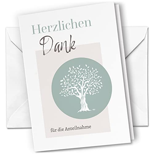 10 x Trauer Danksagungskarten Klappkarten mit Umschlag DIN A6, Trauerkarten Baum Blätter, Danke Sagen nach Beerdigung, Trauerfall von Einladungskarten Manufaktur Hamburg